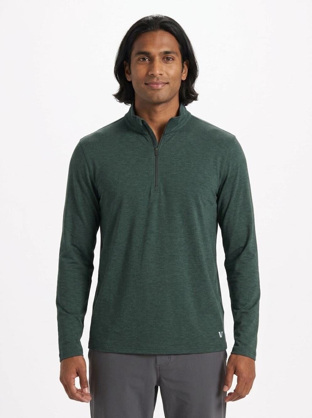 NWT Vuori Green Knit Heathered Mock Neck Collared Pullover Men Size L